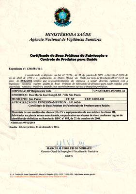 Certificado de Boas Práticas de fabricação Hpbio